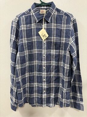 Faherty Blue and White Plaid Long-Sleeve Button-Down Shirt